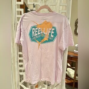 Reel Life 100% cotton lilac/teal/& orange Short Sleeve Tee